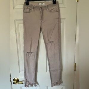 Free People Distressed Light Pink Ankle Fringe Jeans- Women Size 25
